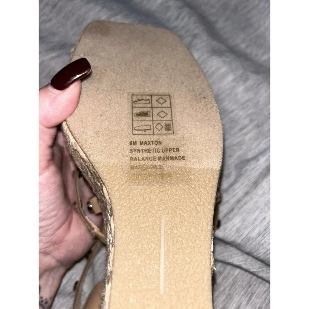 Dolce Vita Maxton Tan Espadrille Strappy Studded Square Wedge Sandals Size 9